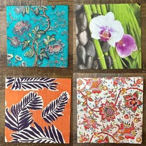 Orchid and Bamboo, Feather and Flower Print Paper Napkins